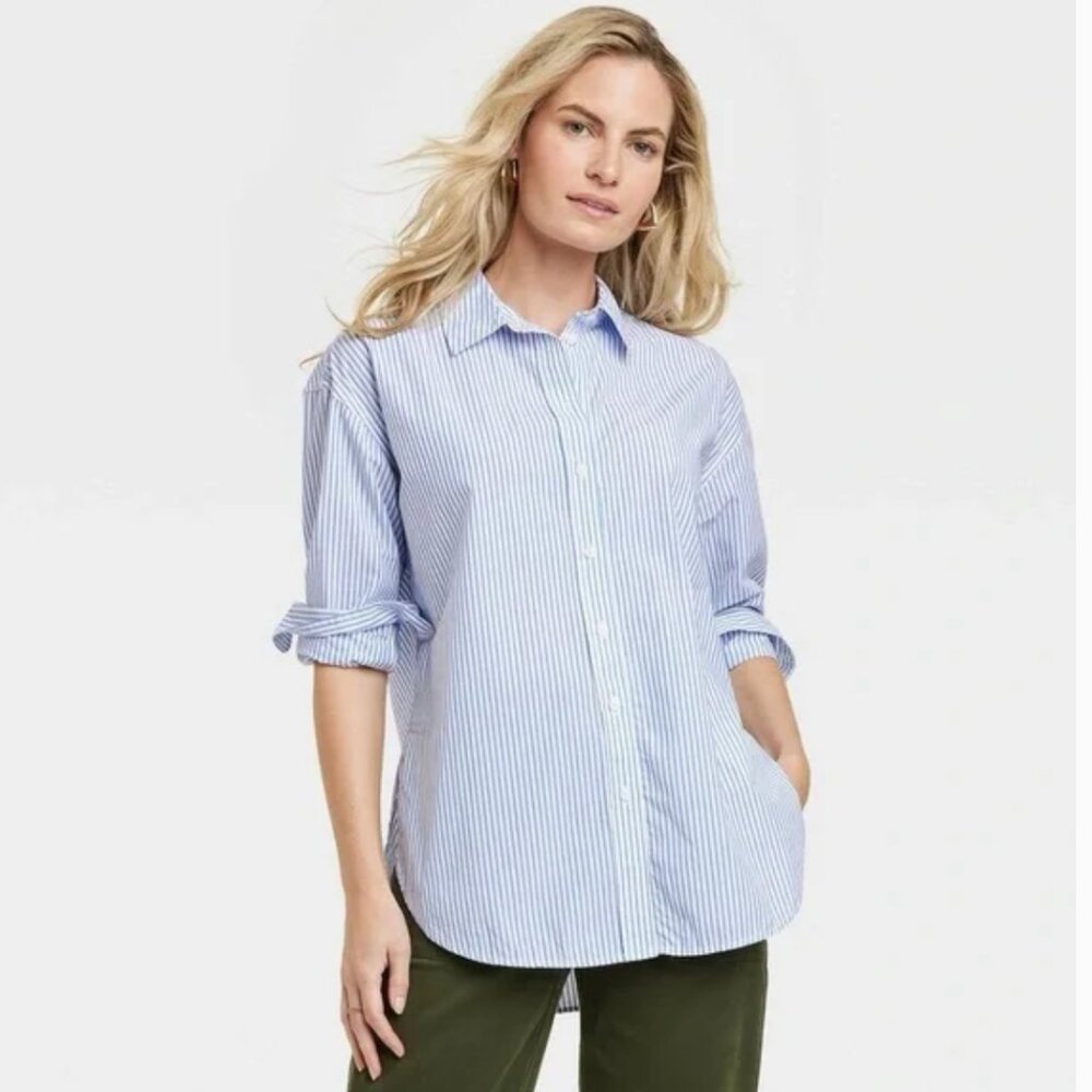 Universal Thread Blue and White Striped Button-Down Shirt